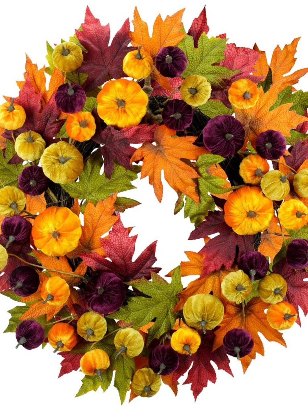 24" Pumpkin Maple Leaf Fall Wreath, 20 Fairy Light Battery Powered